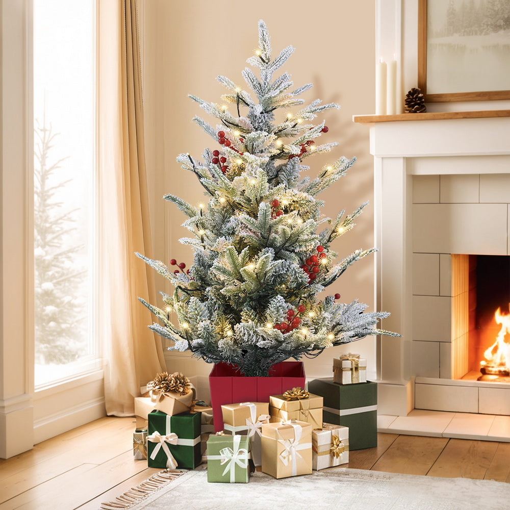 3.3FT LED Potted Christmas Tree – Flocked with Red Berries