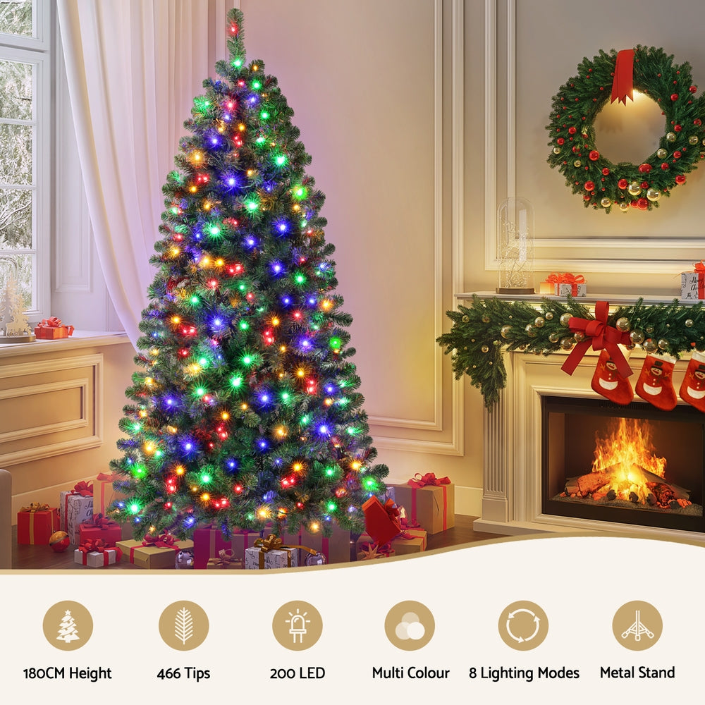 6FT Half-Corner Christmas Tree – 200 Multi-Colour LED Pre-Lit with 8 Modes