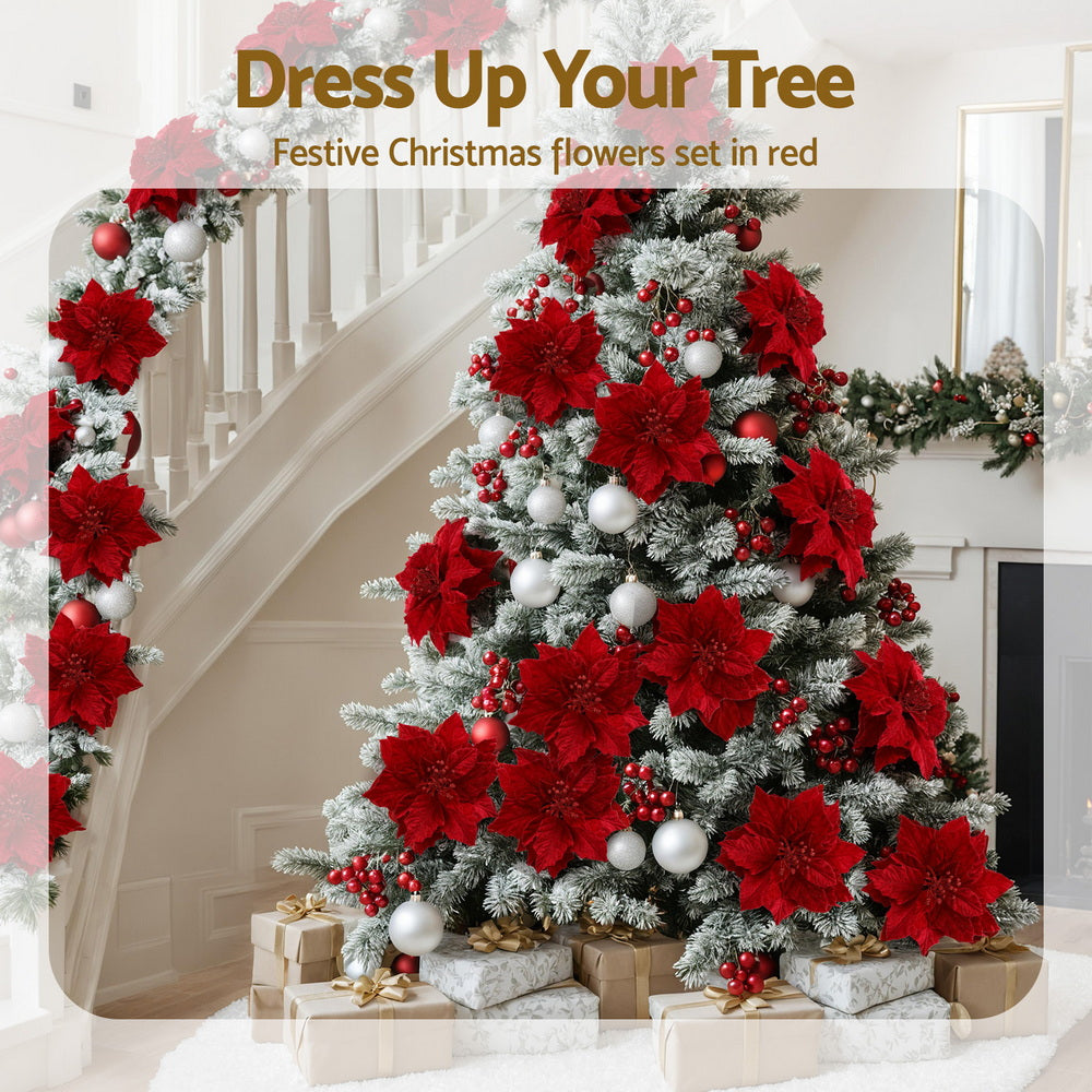 14-Piece Christmas Magnolia Flower Set – White or Red