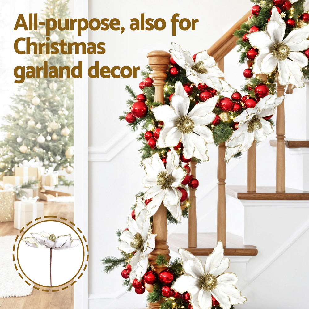 14-Piece Christmas Magnolia Flower Set – White or Red
