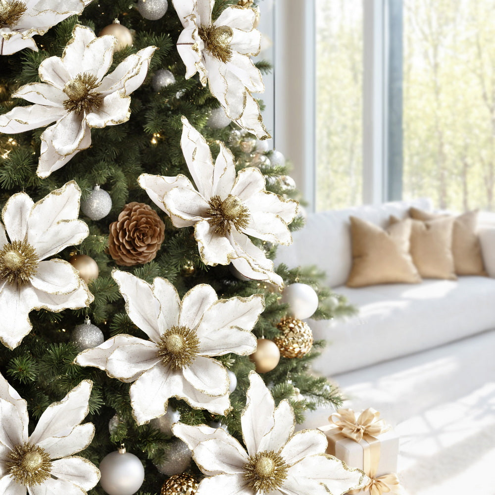 14-Piece Christmas Magnolia Flower Set – White or Red