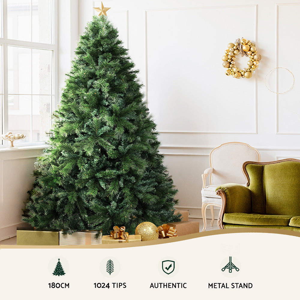6FT Green Pine Needle Christmas Tree – 1024 Tip Artificial Tree with Metal Stand
