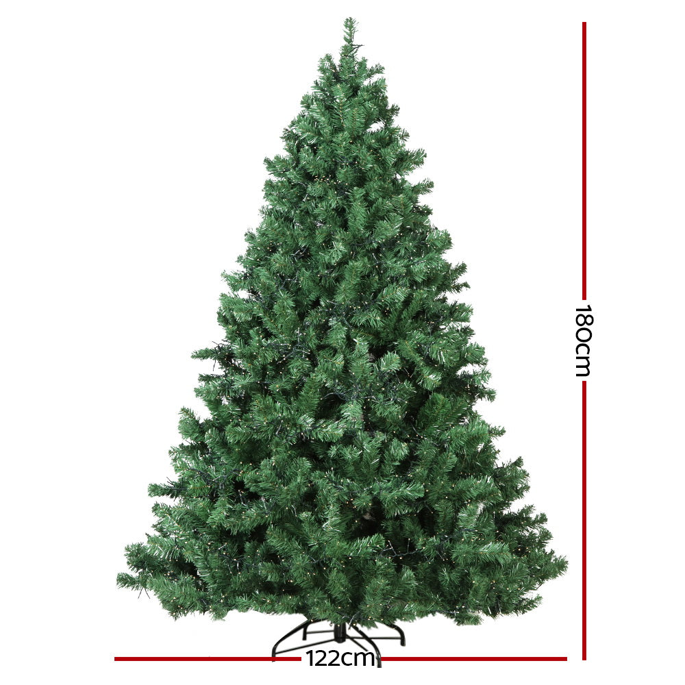 6FT Pre-Lit Green Christmas Tree – 1980 Warm White LEDs, 8 Modes