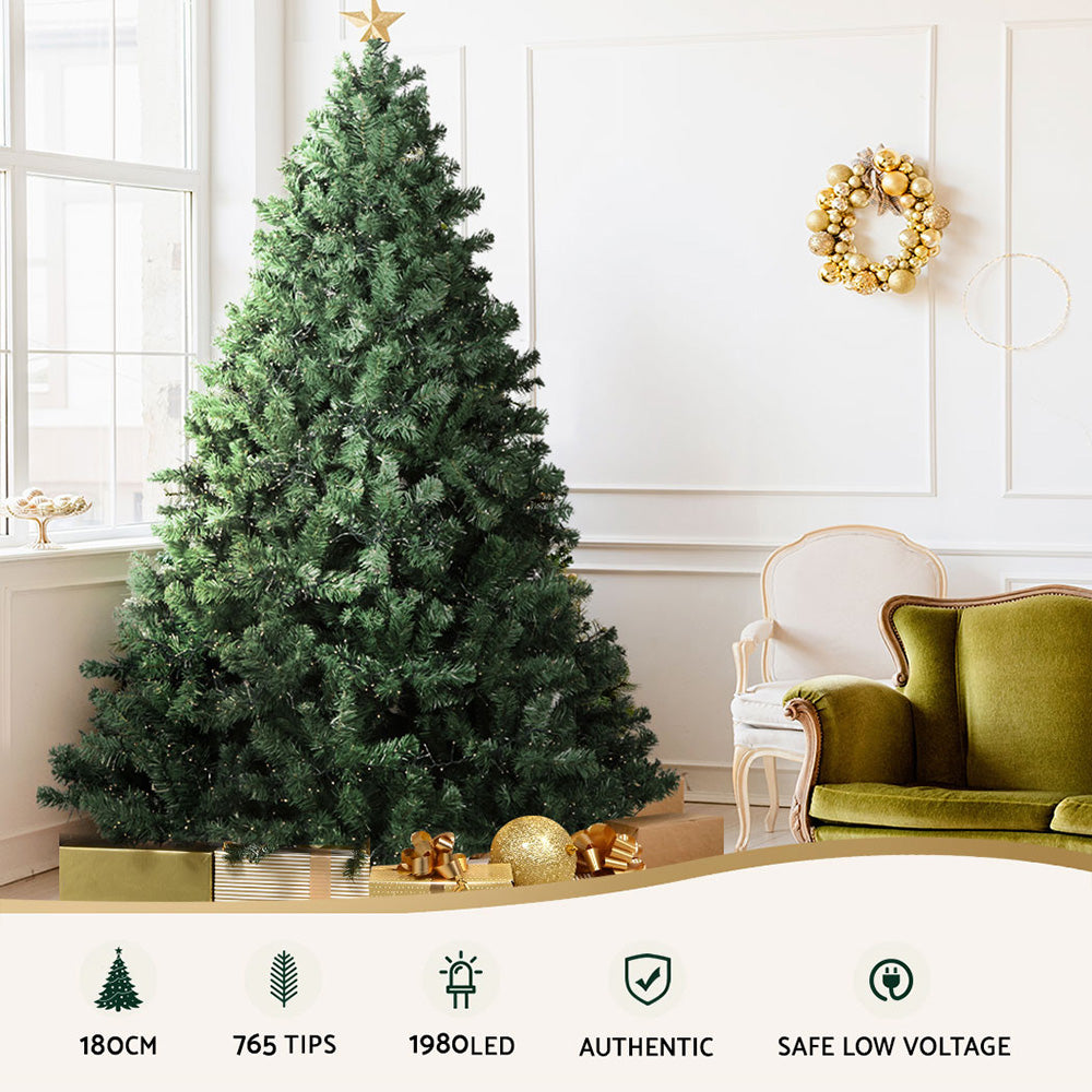 6FT Pre-Lit Green Christmas Tree – 1980 Warm White LEDs, 8 Modes