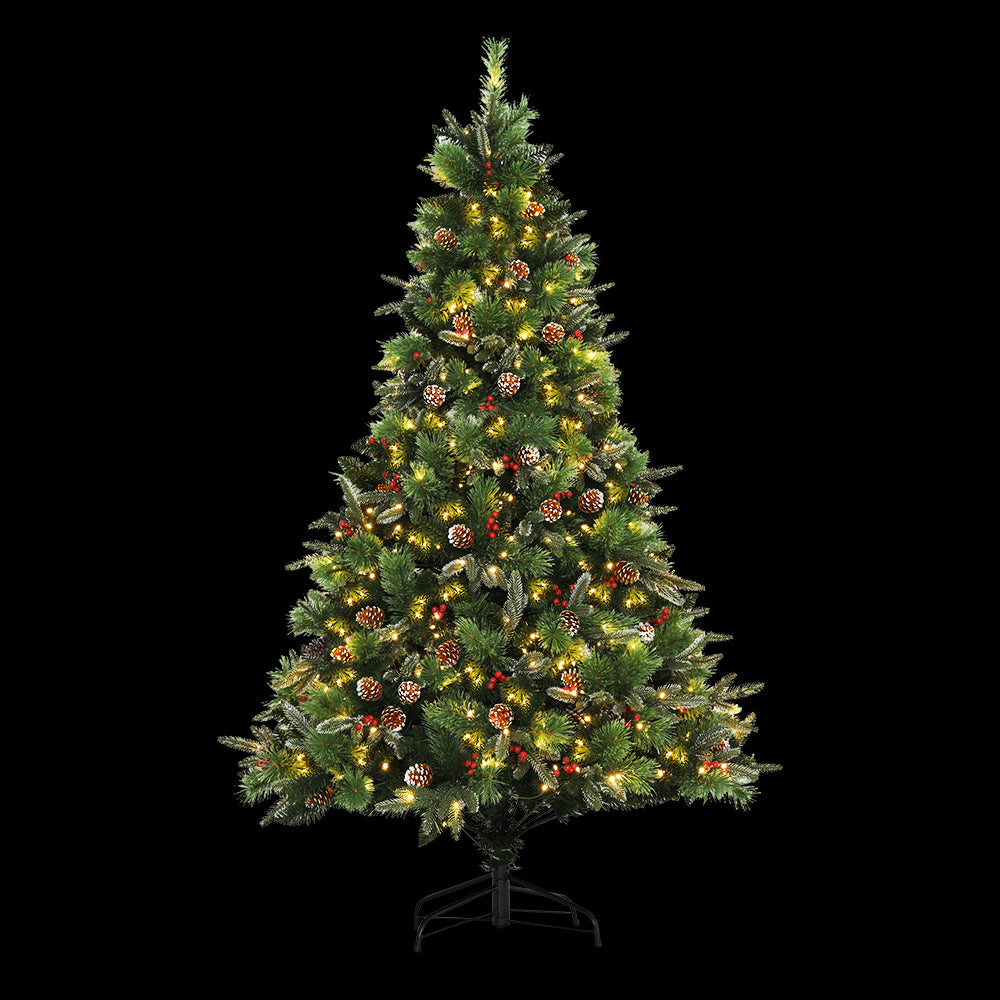 7FT Pine Cone & Berry Christmas Tree – 1360 Tips, 450 Warm White LED Lights