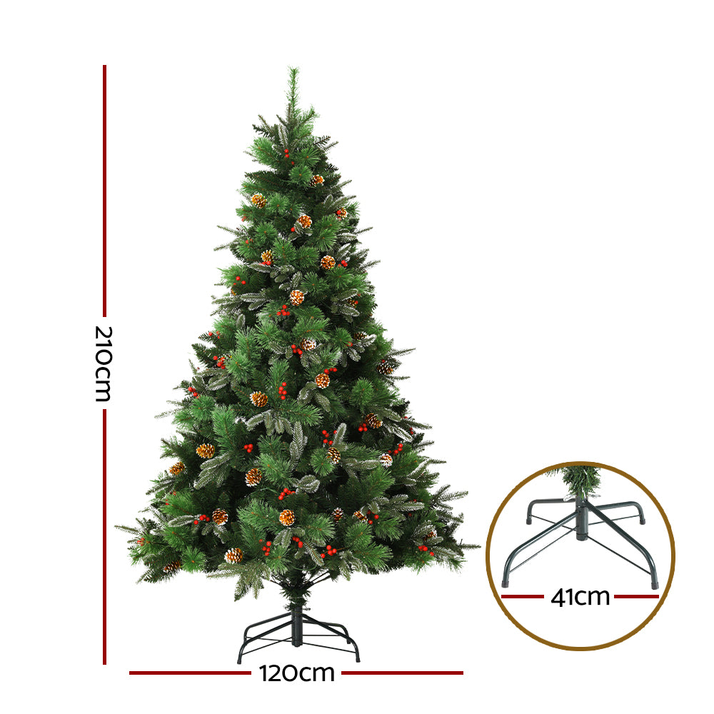 7FT Pine Cone & Berry Christmas Tree – 1360 Tips, 450 Warm White LED Lights