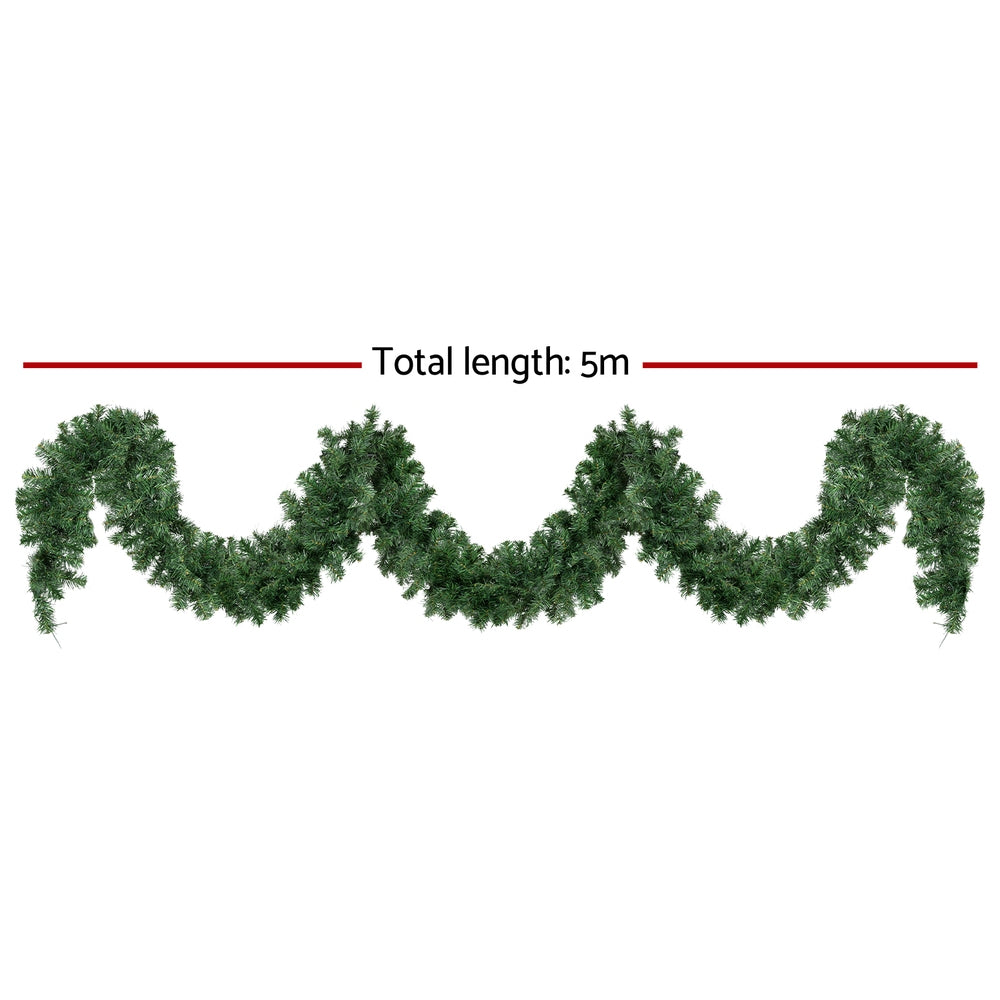 Pre-lit Green Christmas Garland – 5M / 10M / 20M with Warm LED Lights