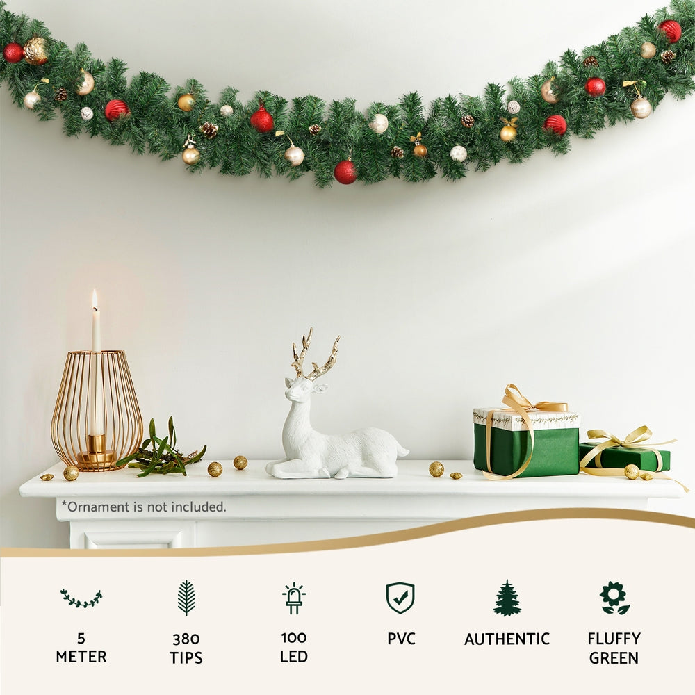 Pre-lit Green Christmas Garland – 5M / 10M / 20M with Warm LED Lights