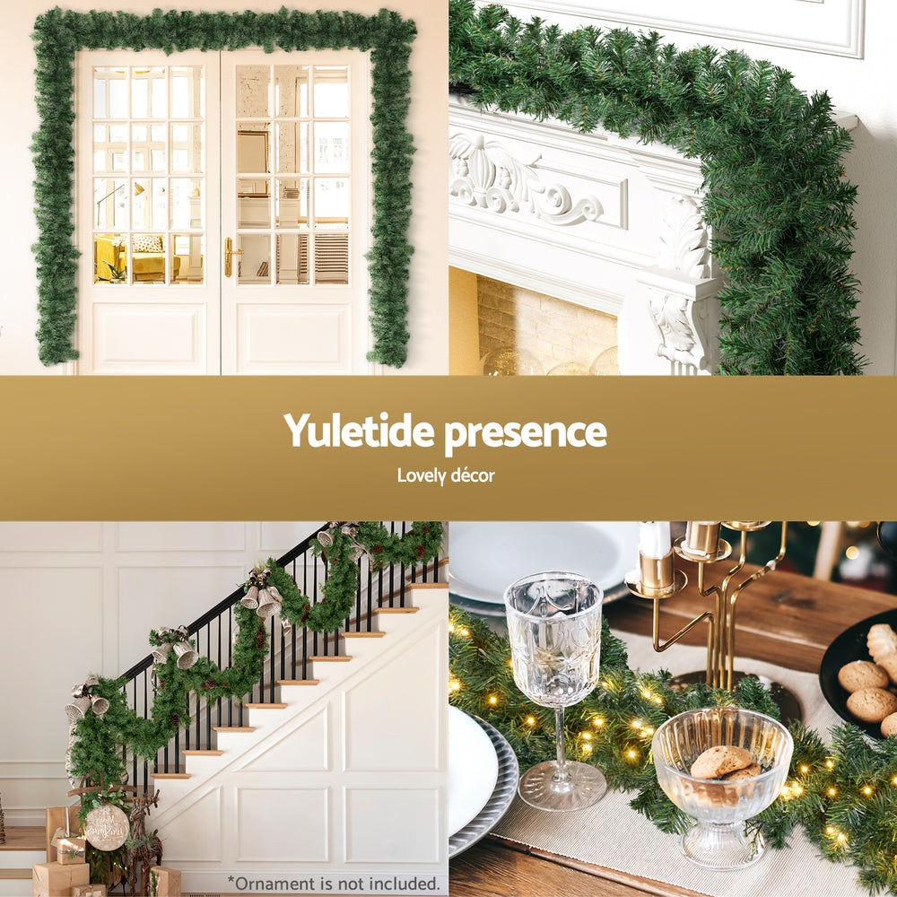 Pre-lit Green Christmas Garland – 5M / 10M / 20M with Warm LED Lights