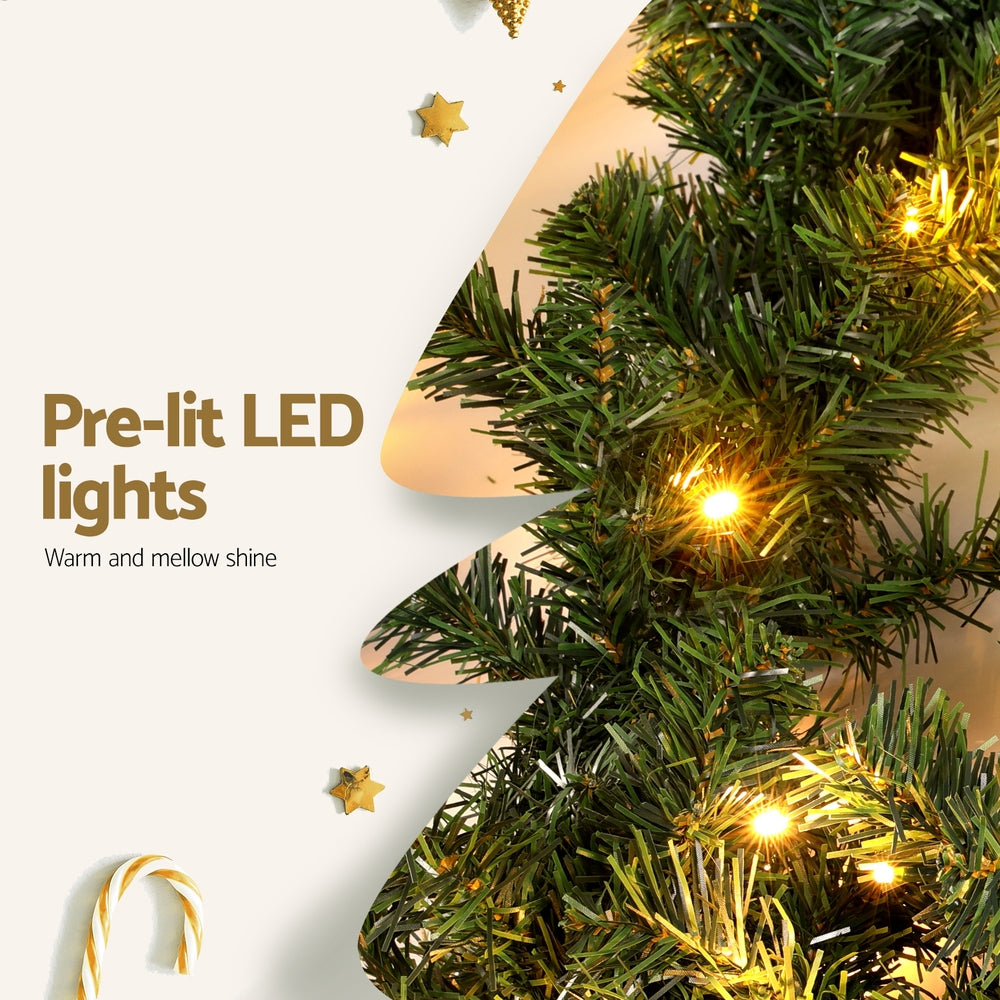 Pre-lit Green Christmas Garland – 5M / 10M / 20M with Warm LED Lights