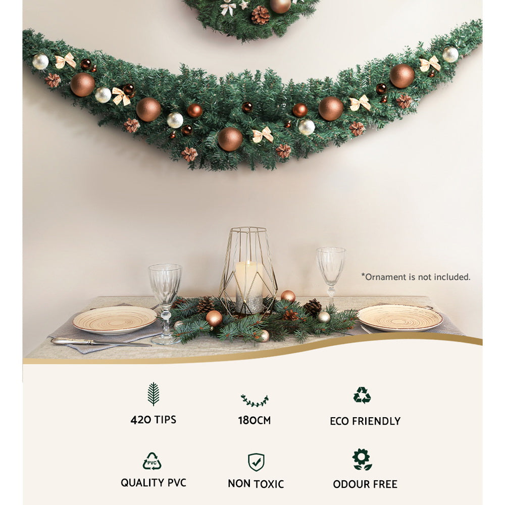 Green Christmas Garland – 1.8M / 2.1M / 2.4M Evergreen Festive Decoration