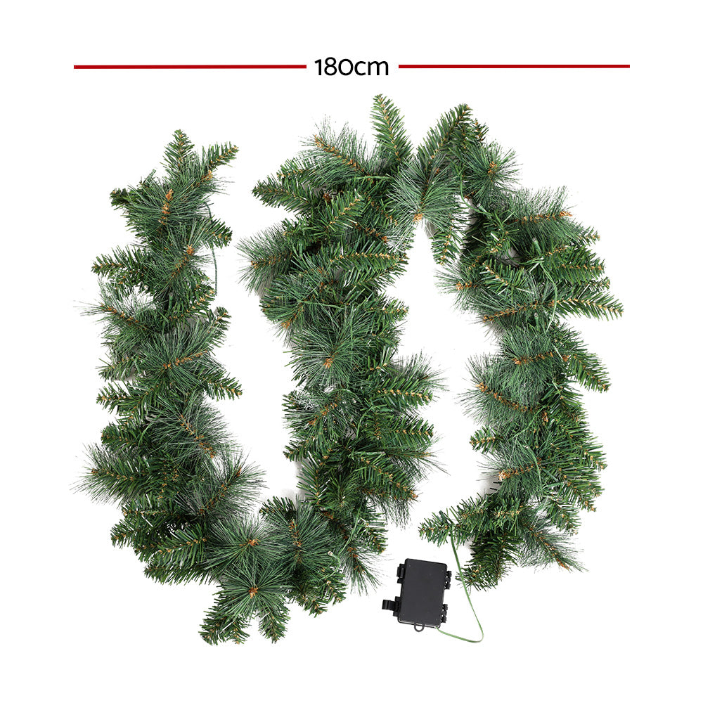 1.8M Pre-lit Green Christmas Garland – Warm LED Lights for Indoor & Outdoor Décor