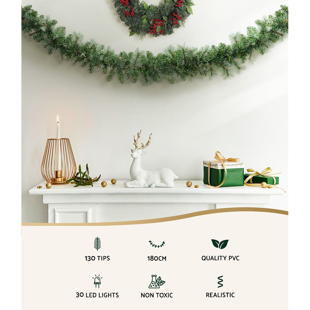1.8M Pre-lit Green Christmas Garland – Warm LED Lights for Indoor & Outdoor Décor