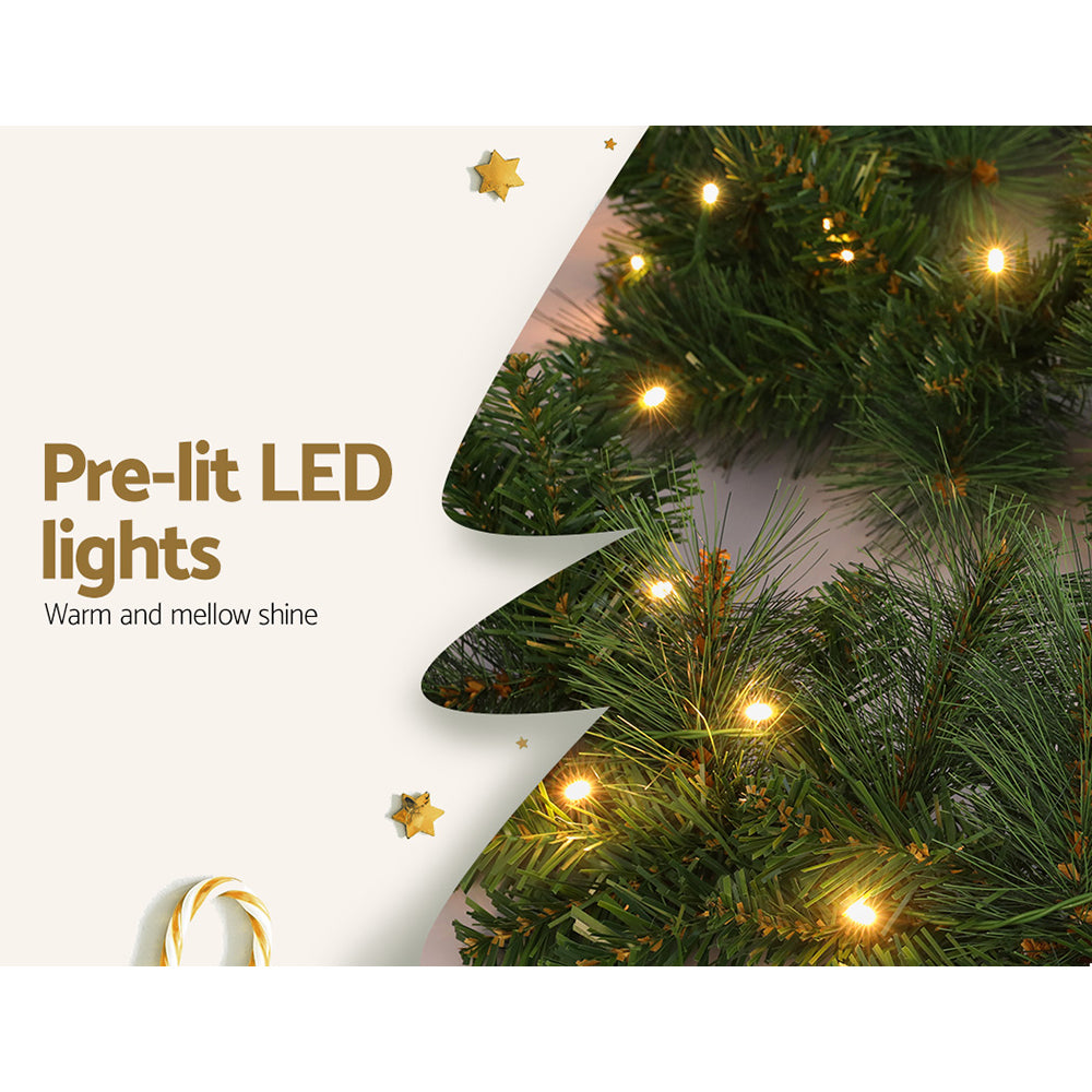 1.8M Pre-lit Green Christmas Garland – Warm LED Lights for Indoor & Outdoor Décor