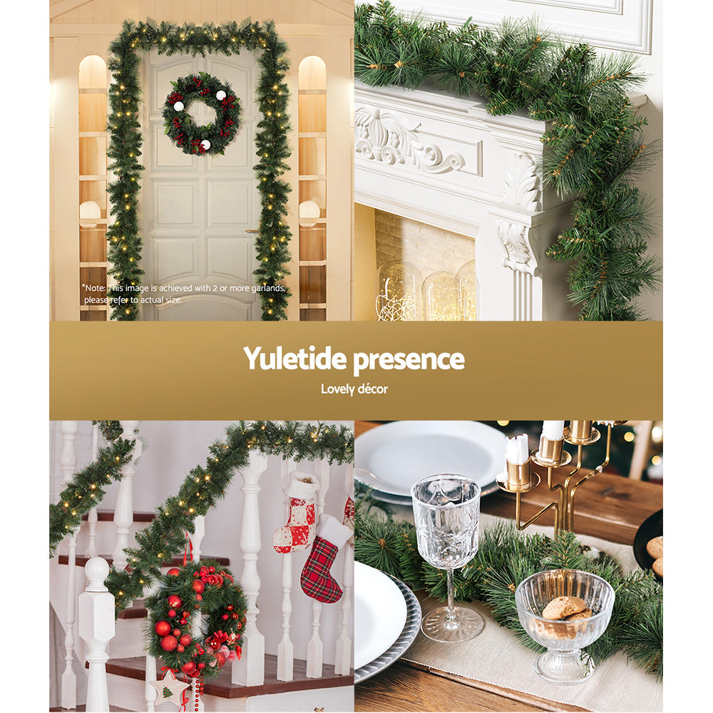 1.8M Pre-lit Green Christmas Garland – Warm LED Lights for Indoor & Outdoor Décor