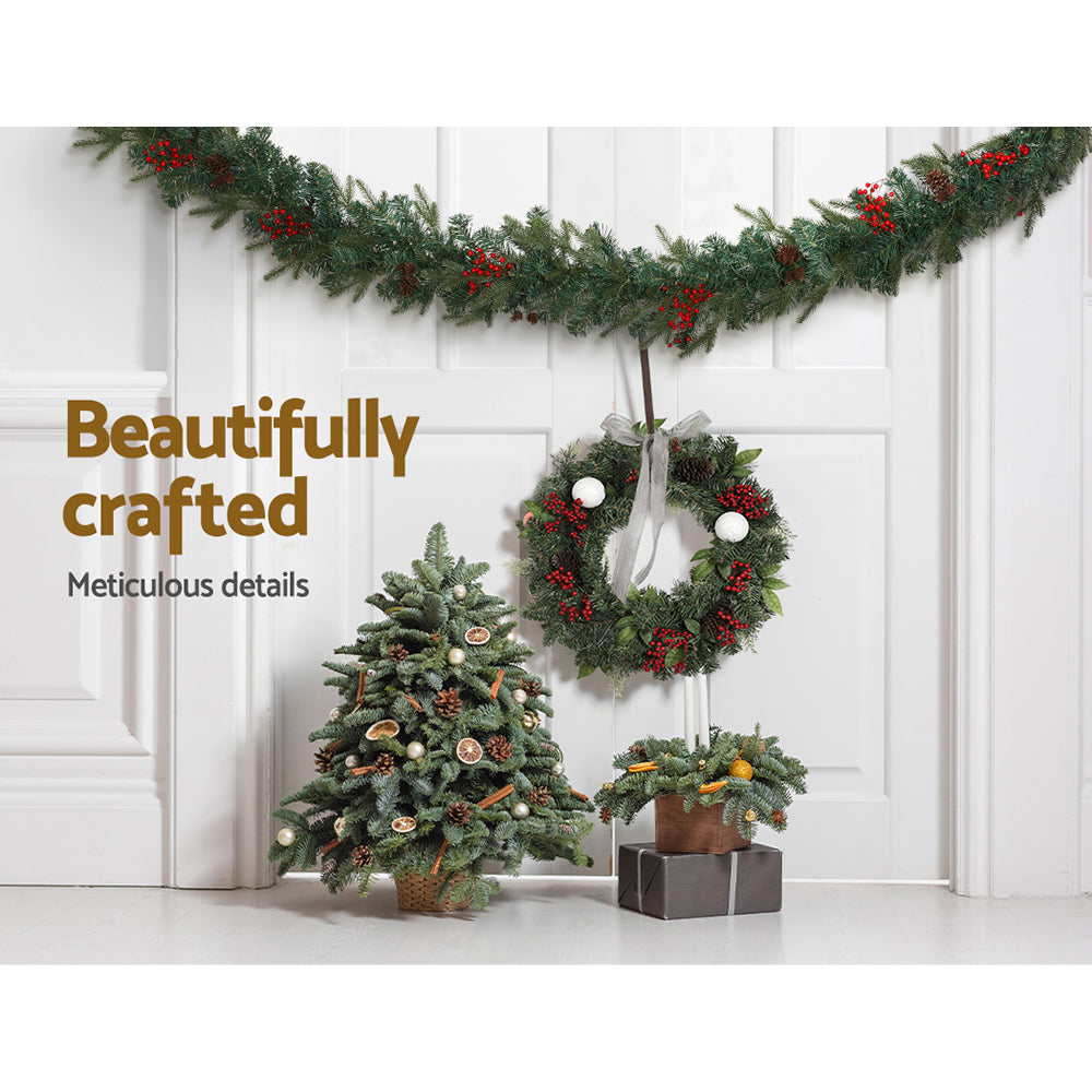 2.4M Pre-lit Christmas Garland with Red Berries & Pine Cones