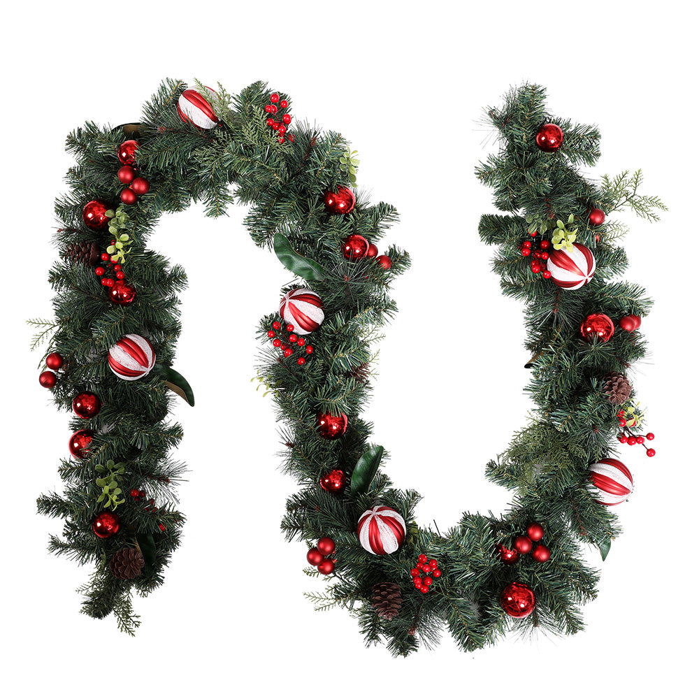 2.7M Christmas Garland with Red Berries, Pine Cones & Baubles