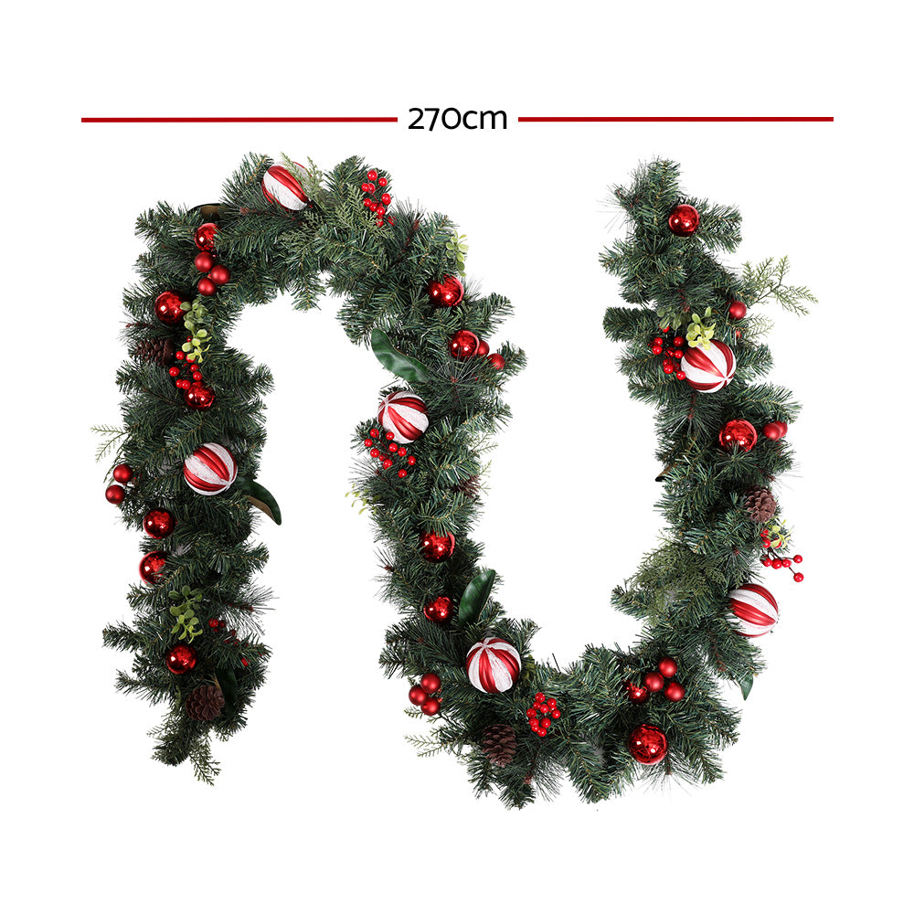 2.7M Christmas Garland with Red Berries, Pine Cones & Baubles