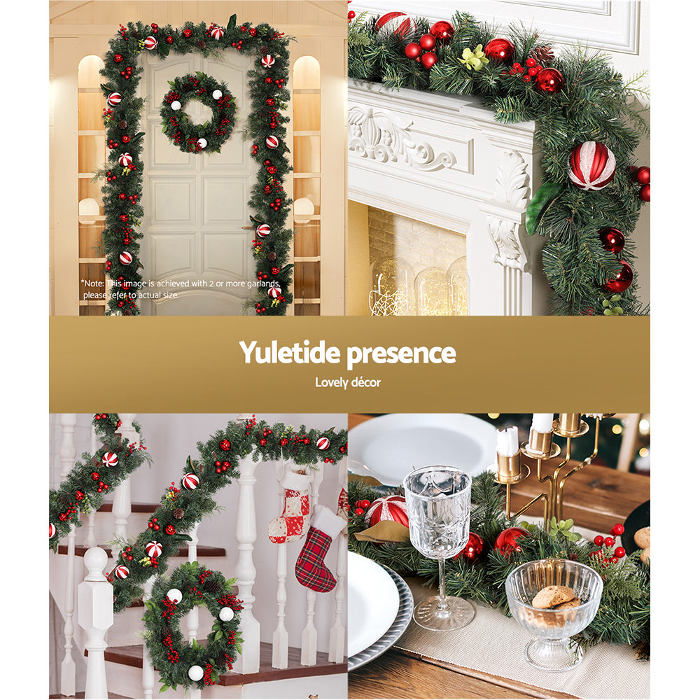 2.7M Christmas Garland with Red Berries, Pine Cones & Baubles