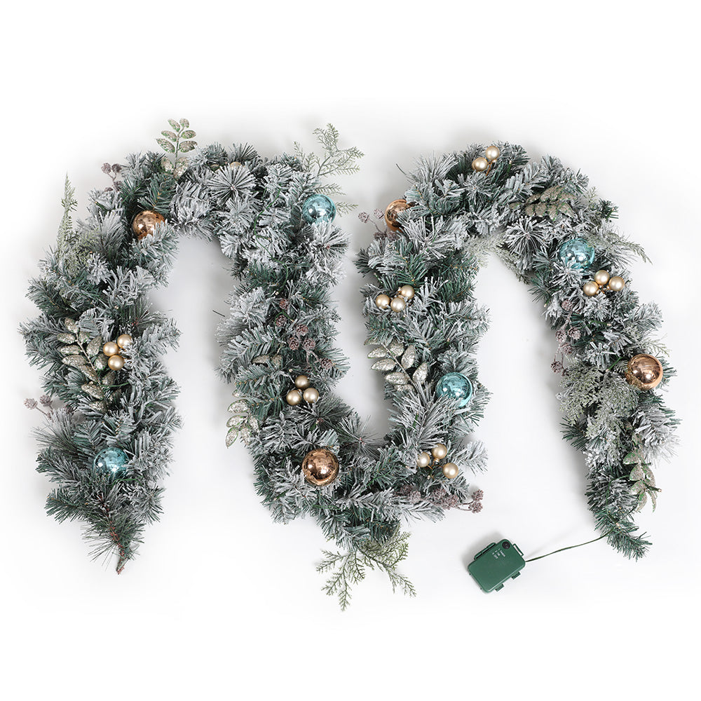 2.7M Pre-lit Snow-Frosted Christmas Garland with Pinecones & Baubles