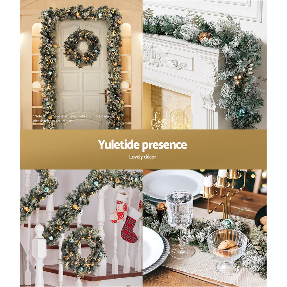 2.7M Pre-lit Snow-Frosted Christmas Garland with Pinecones & Baubles