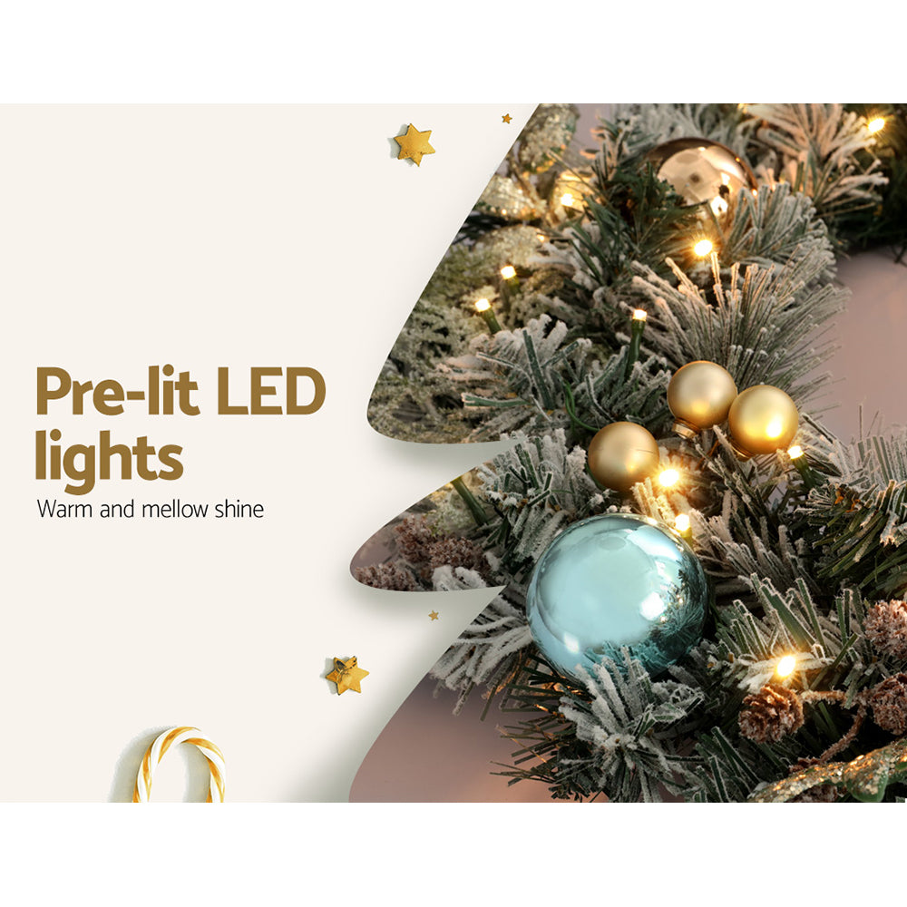 2.7M Pre-lit Snow-Frosted Christmas Garland with Pinecones & Baubles