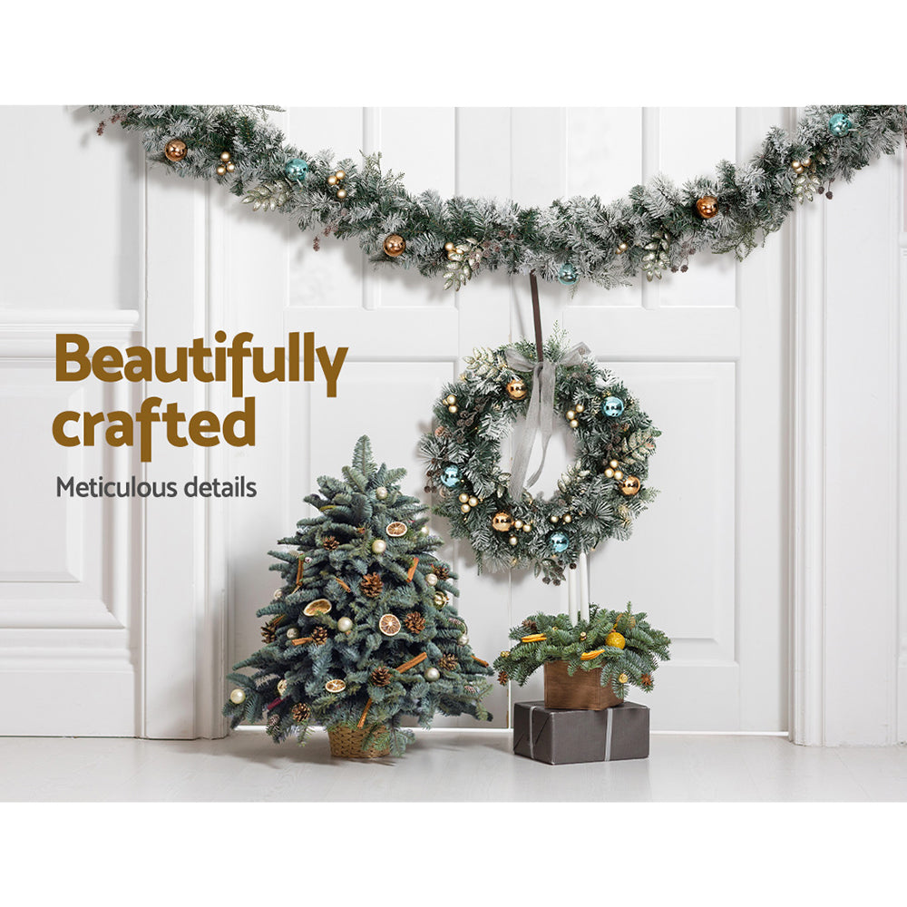 2.7M Pre-lit Snow-Frosted Christmas Garland with Pinecones & Baubles