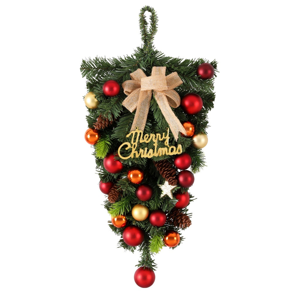 50cm Christmas Wreath with Pinecone, Bowtie & Baubles – Festive Wall Decoration