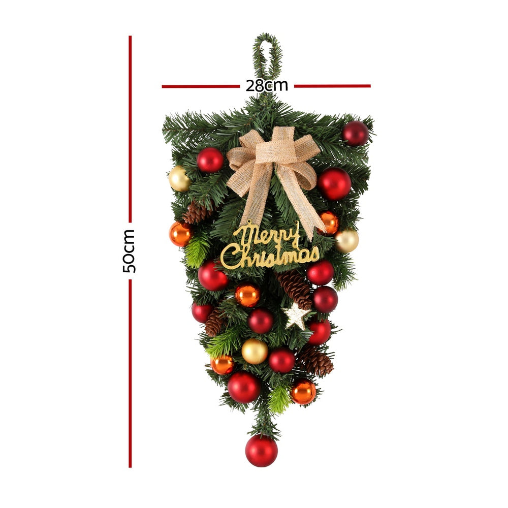 50cm Christmas Wreath with Pinecone, Bowtie & Baubles – Festive Wall Decoration
