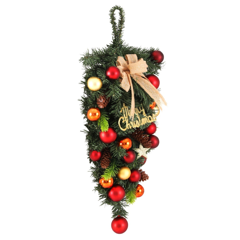 50cm Christmas Wreath with Pinecone, Bowtie & Baubles – Festive Wall Decoration