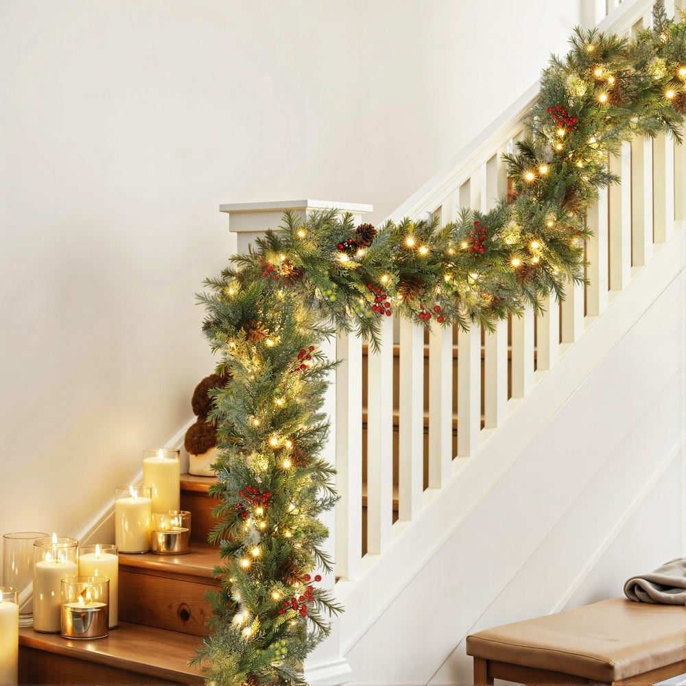 3M Pre-Lit Christmas Garland with Pine Cones & Berries