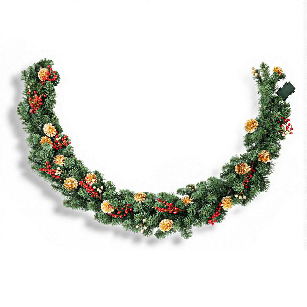 1.8M Pre-Lit Christmas Garland – LED with Pine Cones, Berries & Baubles