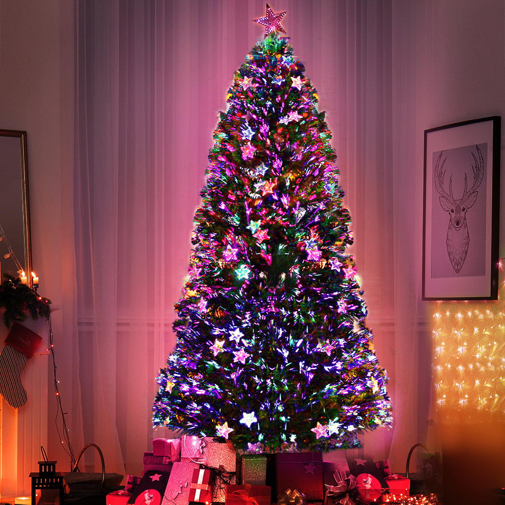 8FT Optic Fibre LED Christmas Tree – Multi-Colour Pre-Lit with Star Topper