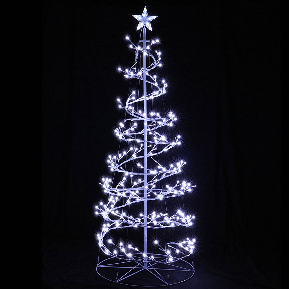 6FT Spiral LED Christmas Tree – 320 Cold White Lights with Star Topper