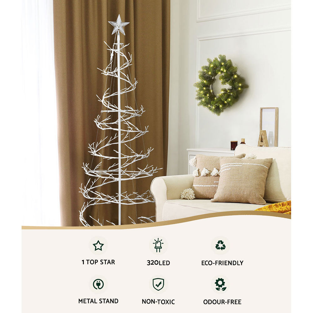 6FT Spiral LED Christmas Tree – 320 Cold White Lights with Star Topper