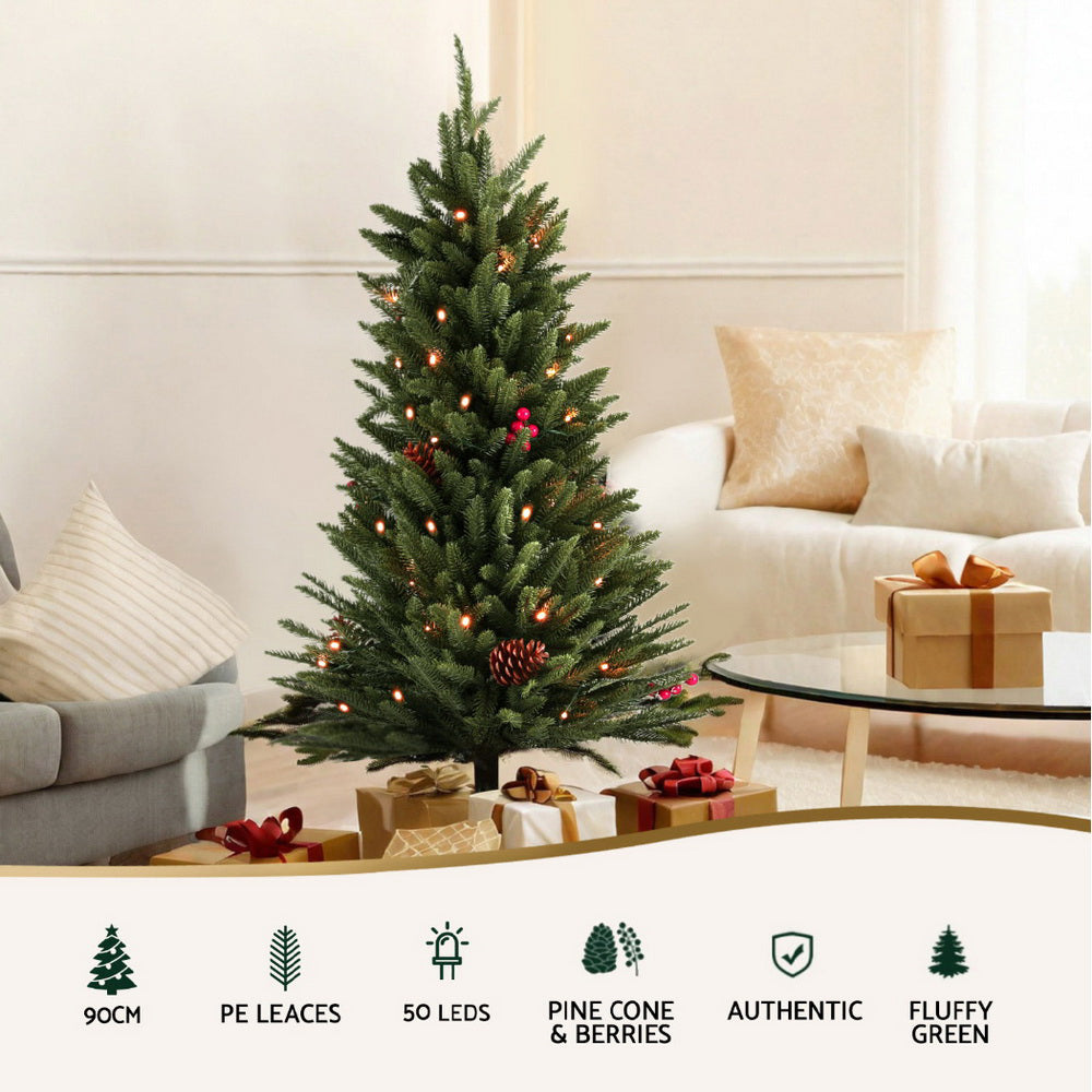 90cm Pre-Lit Mini Christmas Tree with Warm White LEDs