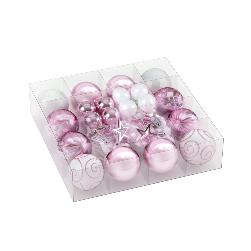 33pcs Christmas Tree Decoration Set – Pink & White