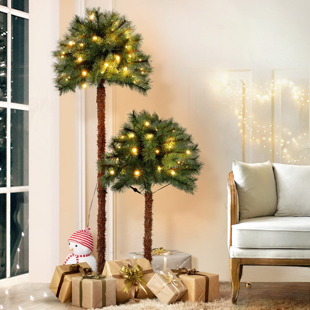 5FT & 3FT Pre-Lit Christmas Palm Tree Set - Tropical Holiday Decor with Warm LED Lights