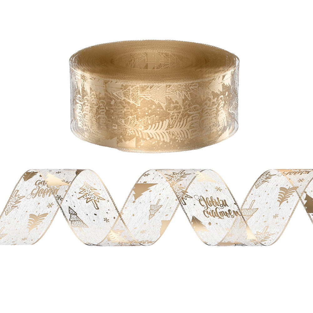 20M Gold Christmas Ribbon – Printed Tree Decor Roll