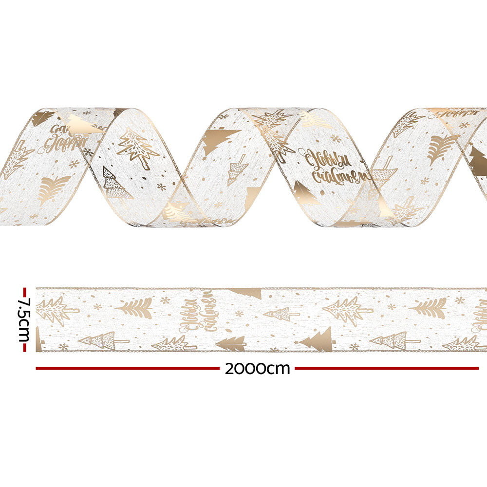 20M Gold Christmas Ribbon – Printed Tree Decor Roll