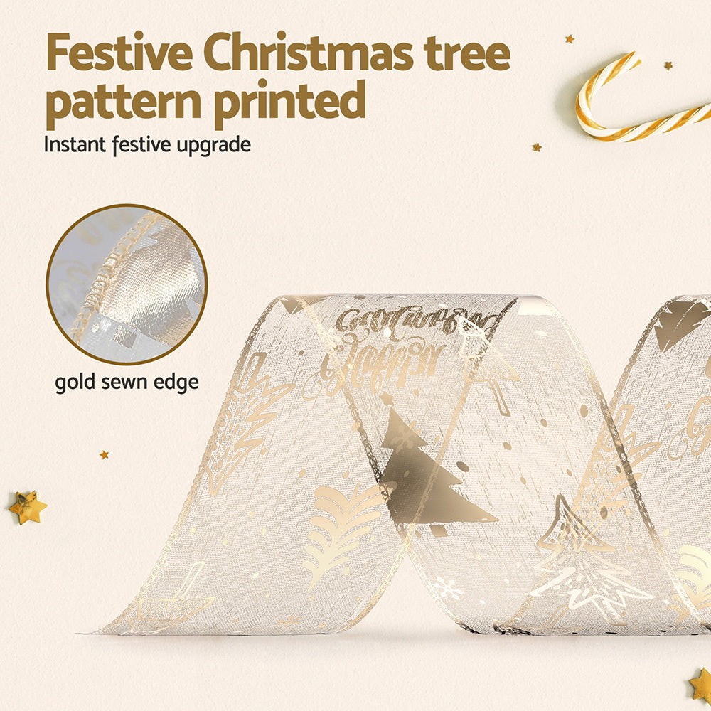 20M Gold Christmas Ribbon – Printed Tree Decor Roll