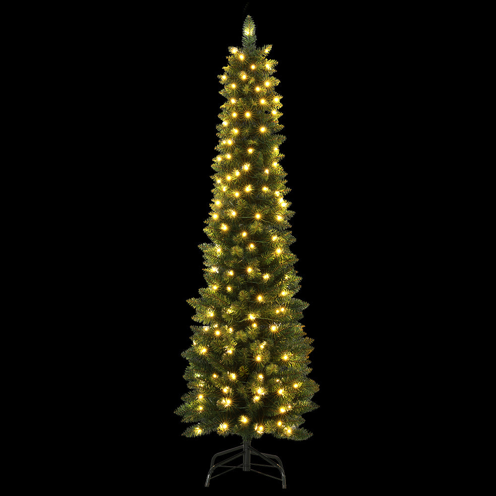 6FT Slim Pre-Lit Green Christmas Tree with Warm LEDs