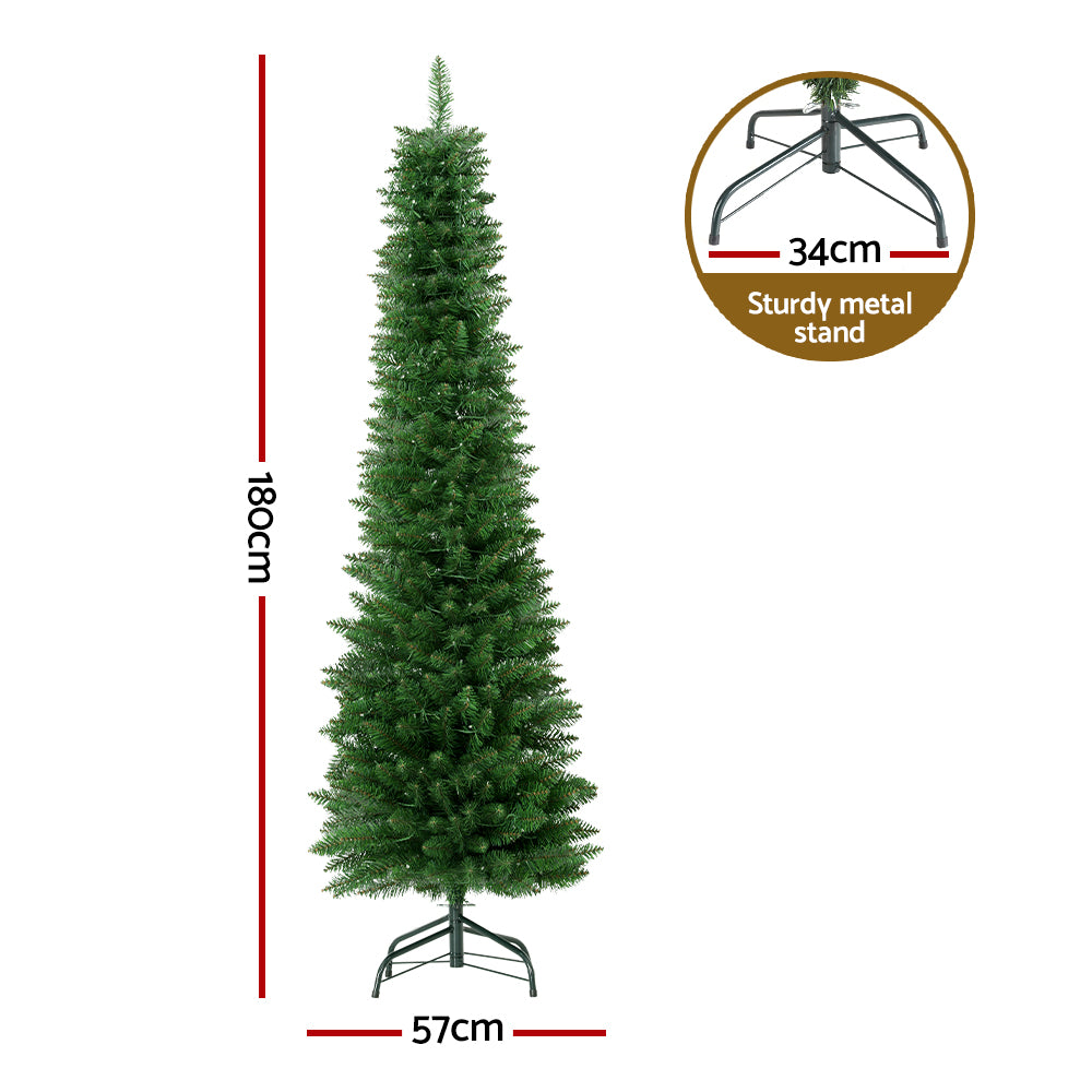 6FT Slim Pre-Lit Green Christmas Tree with Warm LEDs