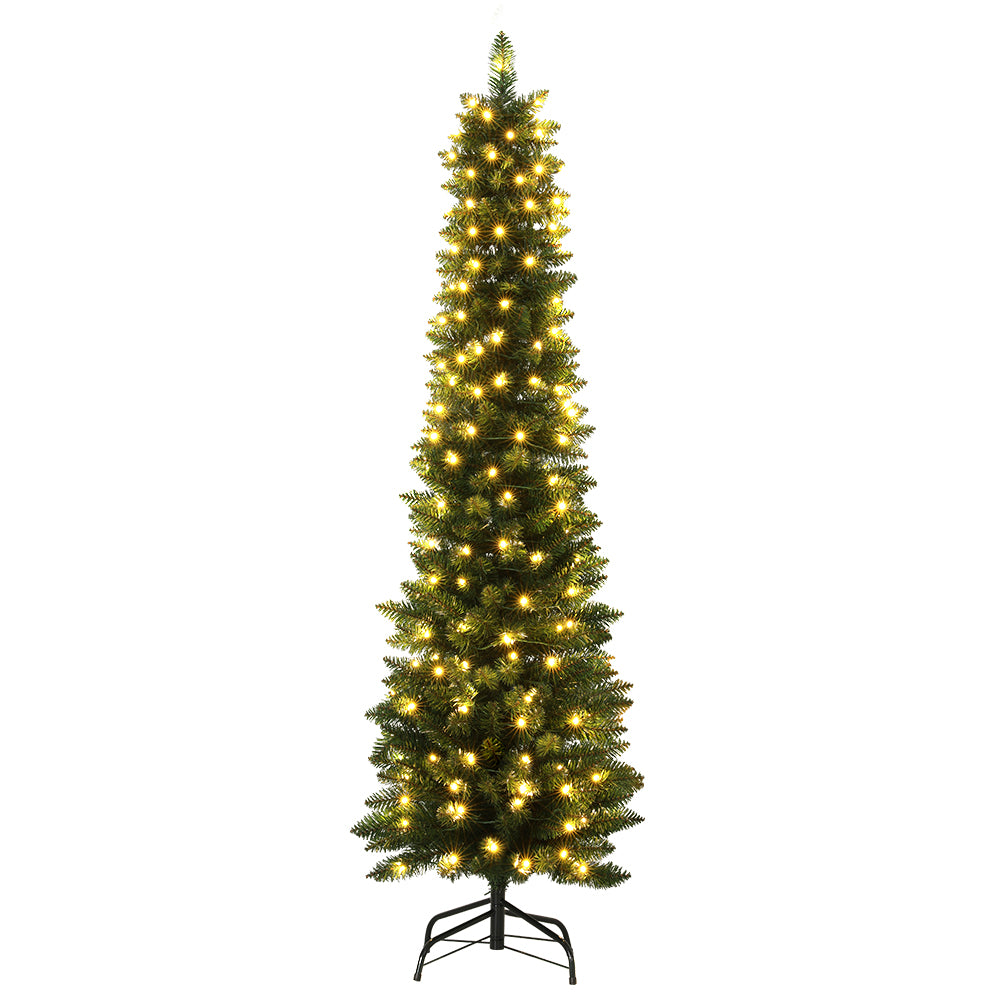 6FT Slim Pre-Lit Green Christmas Tree with Warm LEDs