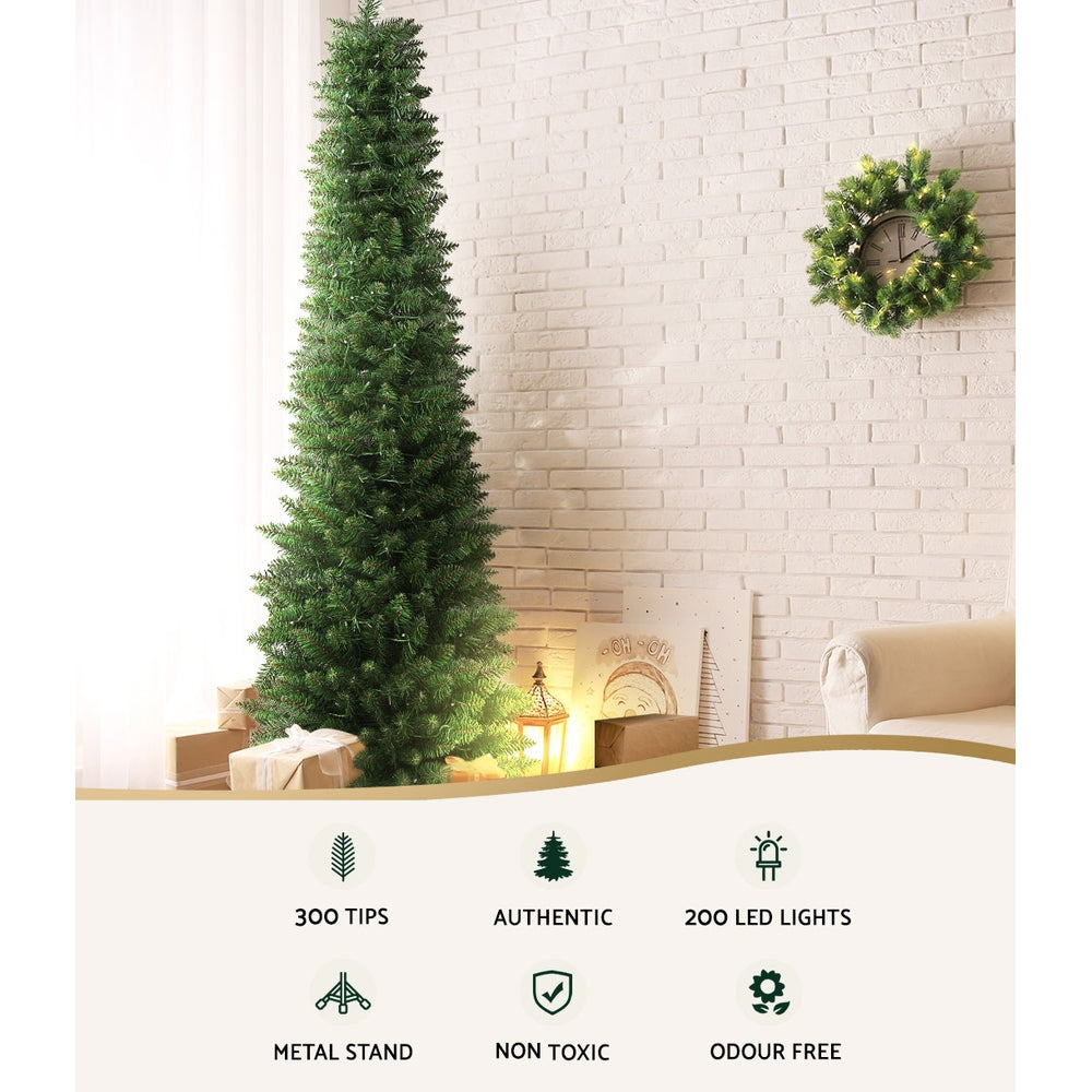 6FT Slim Pre-Lit Green Christmas Tree with Warm LEDs