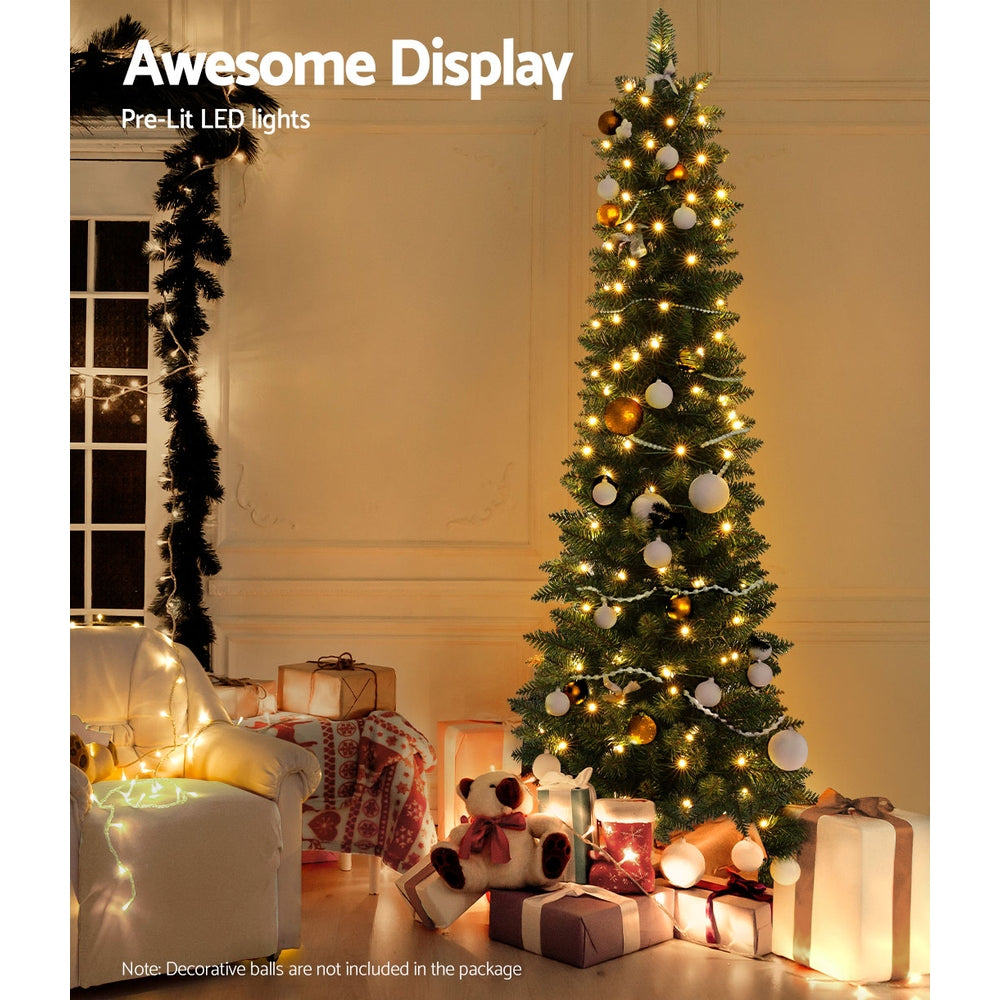 6FT Slim Pre-Lit Green Christmas Tree with Warm LEDs