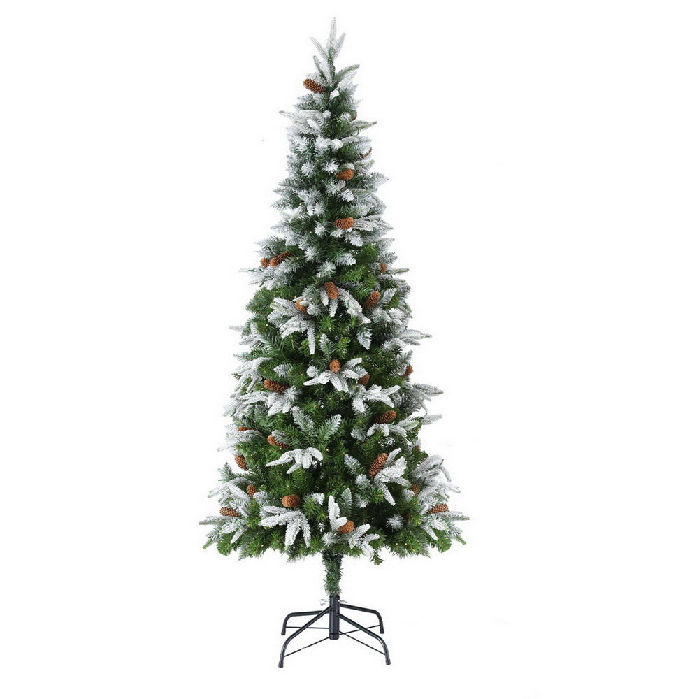 6FT Snow-Flocked Christmas Tree with Pine Cones & 280 Warm LED Lights