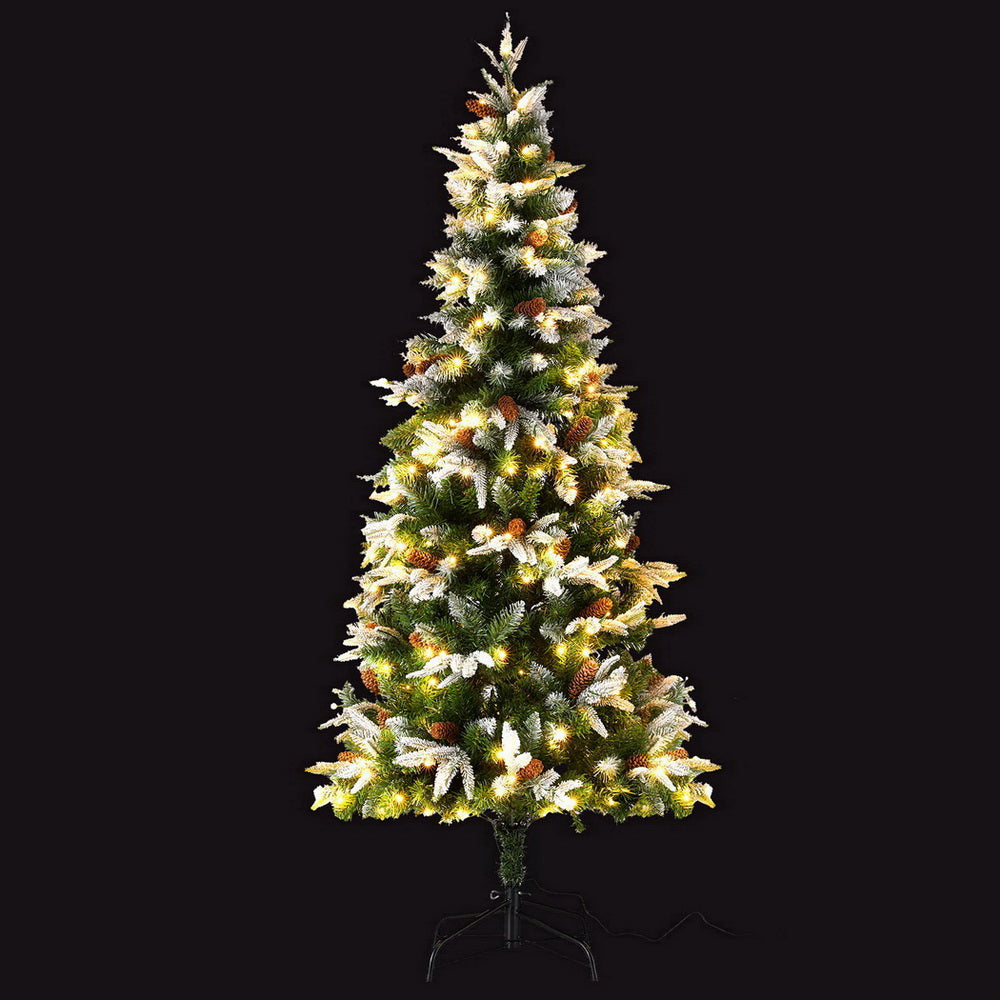 6FT Snow-Flocked Christmas Tree with Pine Cones & 280 Warm LED Lights