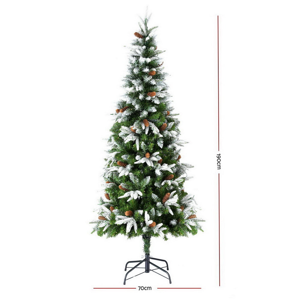 6FT Snow-Flocked Christmas Tree with Pine Cones & 280 Warm LED Lights