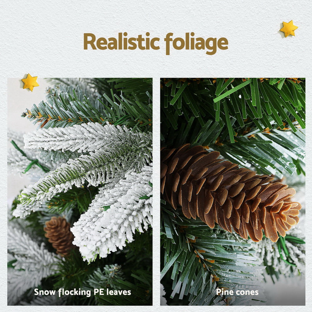 6FT Snow-Flocked Christmas Tree with Pine Cones & 280 Warm LED Lights